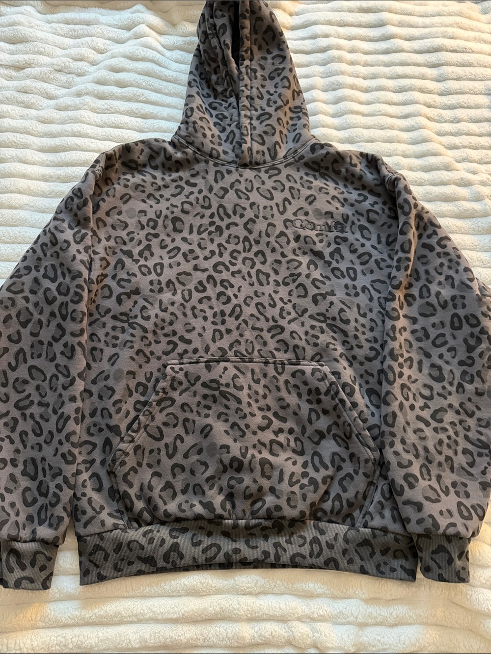 Leopard Print Hooded Pullover Sweater in Gray with matching shorts set